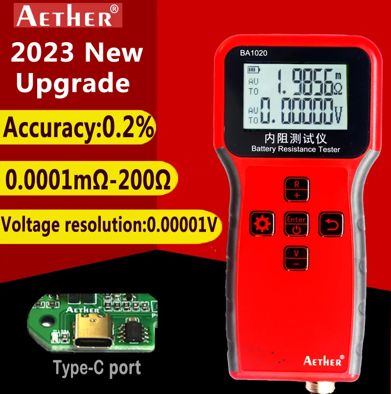 BA1020 0.2% High-precise 4-digit decimal display Handheld Portable Battery Internal Resistance Voltage Tester/Meter 200Ω 100V
