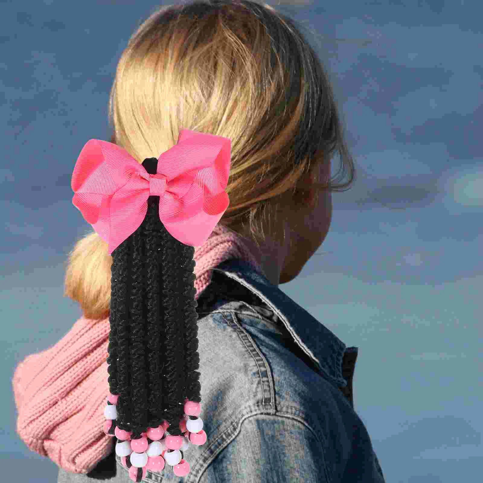 Beaded Child Kids Hair Accessories Fiber Synthetic Braided Ponytail Extension