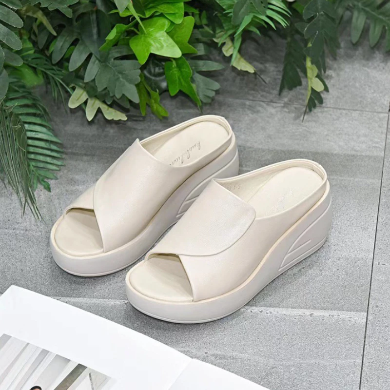 Sandals Slippers Black Wedge Platform Open Toe Women Orthopedics Thick Bottom Beach High Heels Slides 33e4