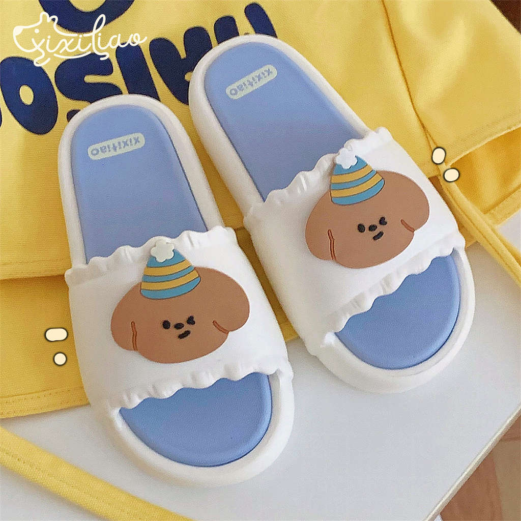 Soft platform double home summer slippers women personality cute hat dog indoor street sandals girl slippers
