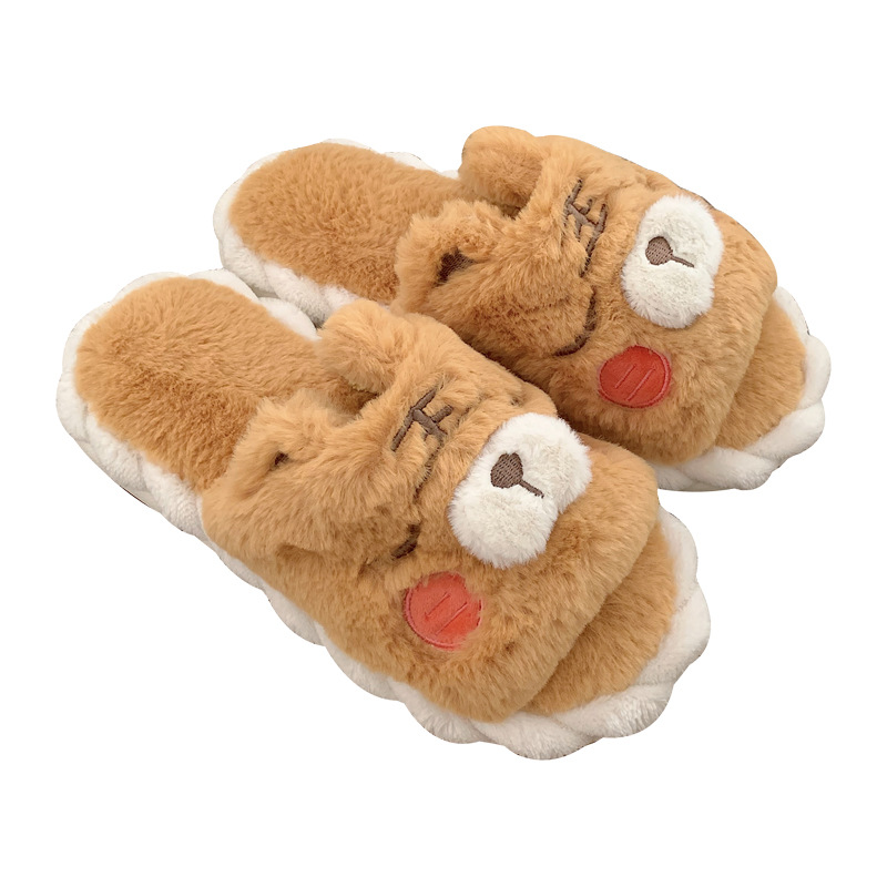 Slipper Fluffy slipper lady plush cute wind tiger winter sweet home fashion girl home casual fashion platform shoes indoor cotton slippers