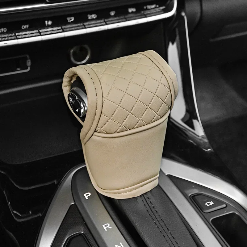 PU Leather Car Automatic Gear Handle Cover Non-Slip Wear-resistant Shift Knob Decor Protective Covers Interior Accessories