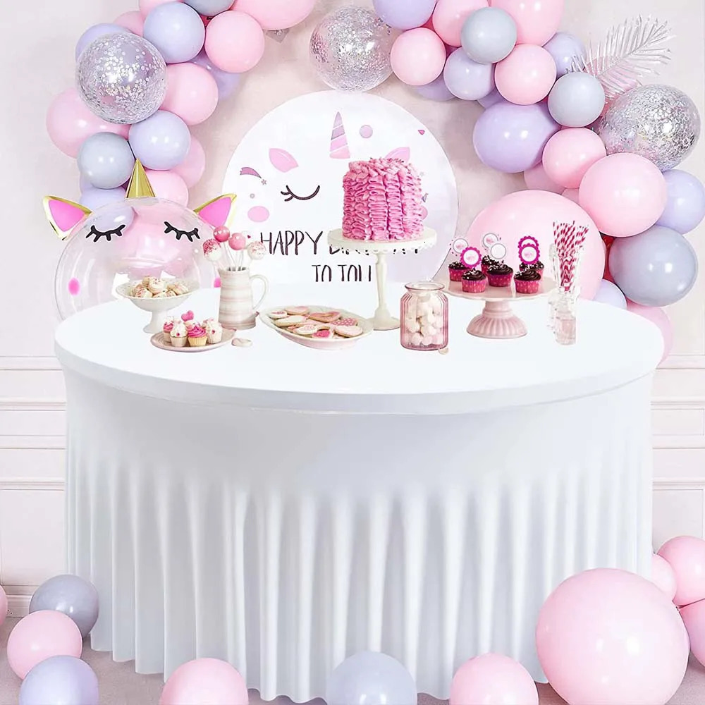 Rectangular/circular elastic table ski el outdoor birthday banquet table cover black and white spandex elastic tablecloth 241031