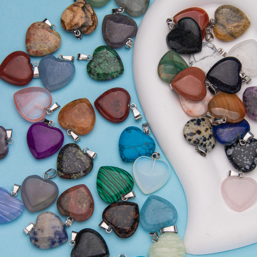 Heart Shape Real Nature Gem Stone Pendent for Necklace Charm Beads Sea Opal Pendent Gemstone Agate Pendent for Making Necklace DIY Jewelry Making Acce
