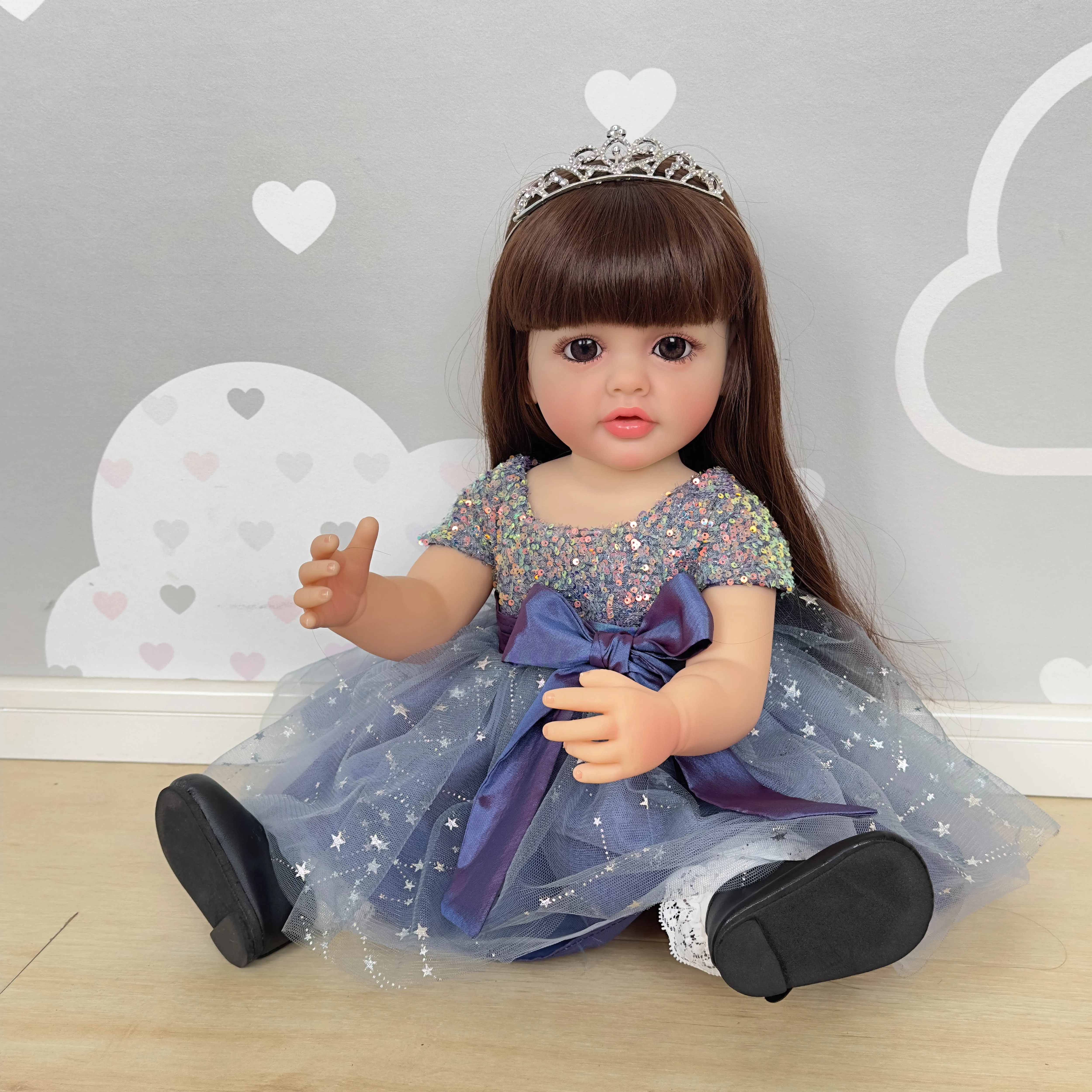 NPK 22inch Full Body Standing Toddler Girl Doll Reborn Princess Betty Long Hair in Dress Soft Cuddly Body Gifts for children