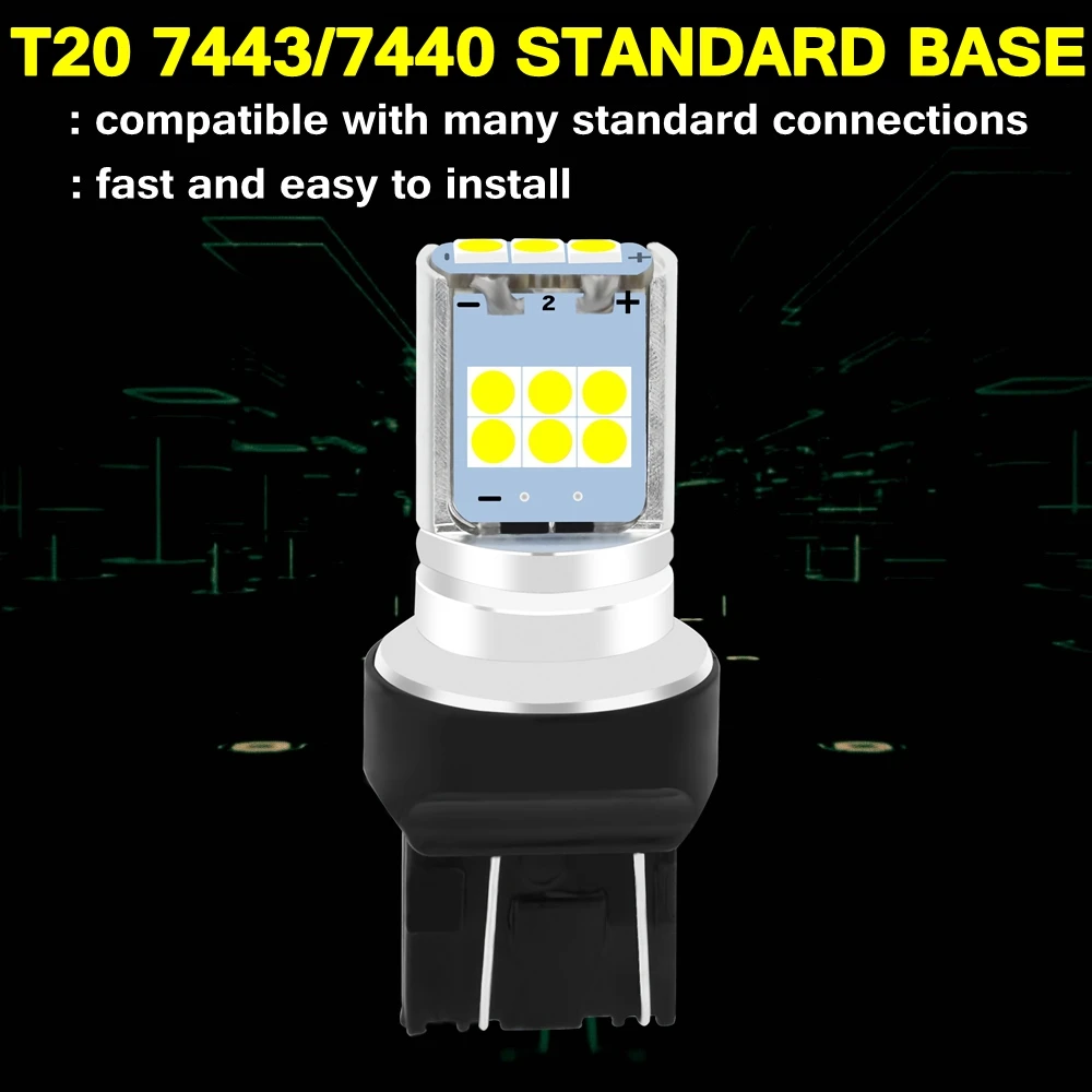 2PCS T20 LED W21/5W W21W Led Bulbs 7443 7440 Super Bright Car Brake Lamp WY21W Turn Signals Auto Reverse Light Red White Yellow