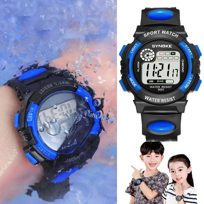 Kids Watches Navy Blue Camouflage LED Colorful Flash Digital Waterproof Alarm For Boys Girls Date Week Creative Children's Clock