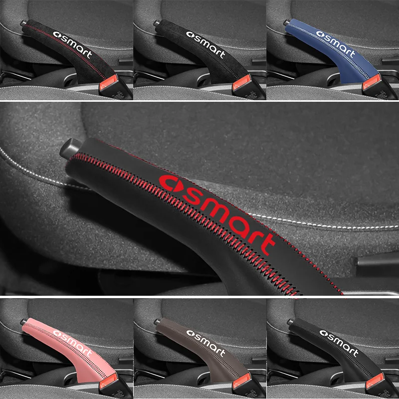 Leather Fluff Gear Shift Handbrake Lever Cover For Mercedes Smart 453 Forfour Fortwo Interior Accessories