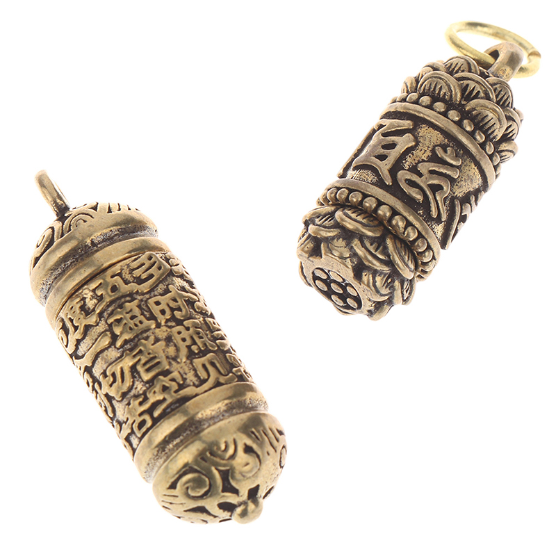 Hollow Brass Buddha Bottle Sutra Cylinder Pendant Keychain Handmade Vintage Pill Box Container Bottle