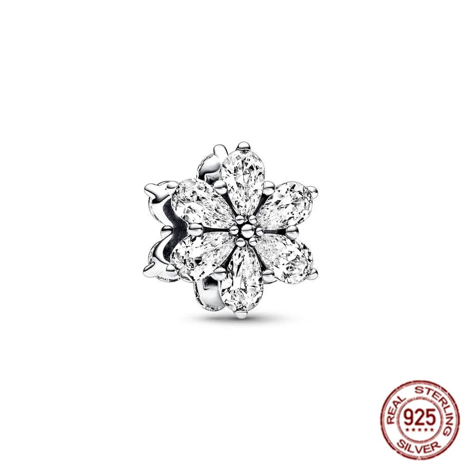Authentic 925 Sterling Silver Radiant Star Festive Snowflake Jesus Cross Dangle Charm Bead Fit Original Bracelet Jewelry