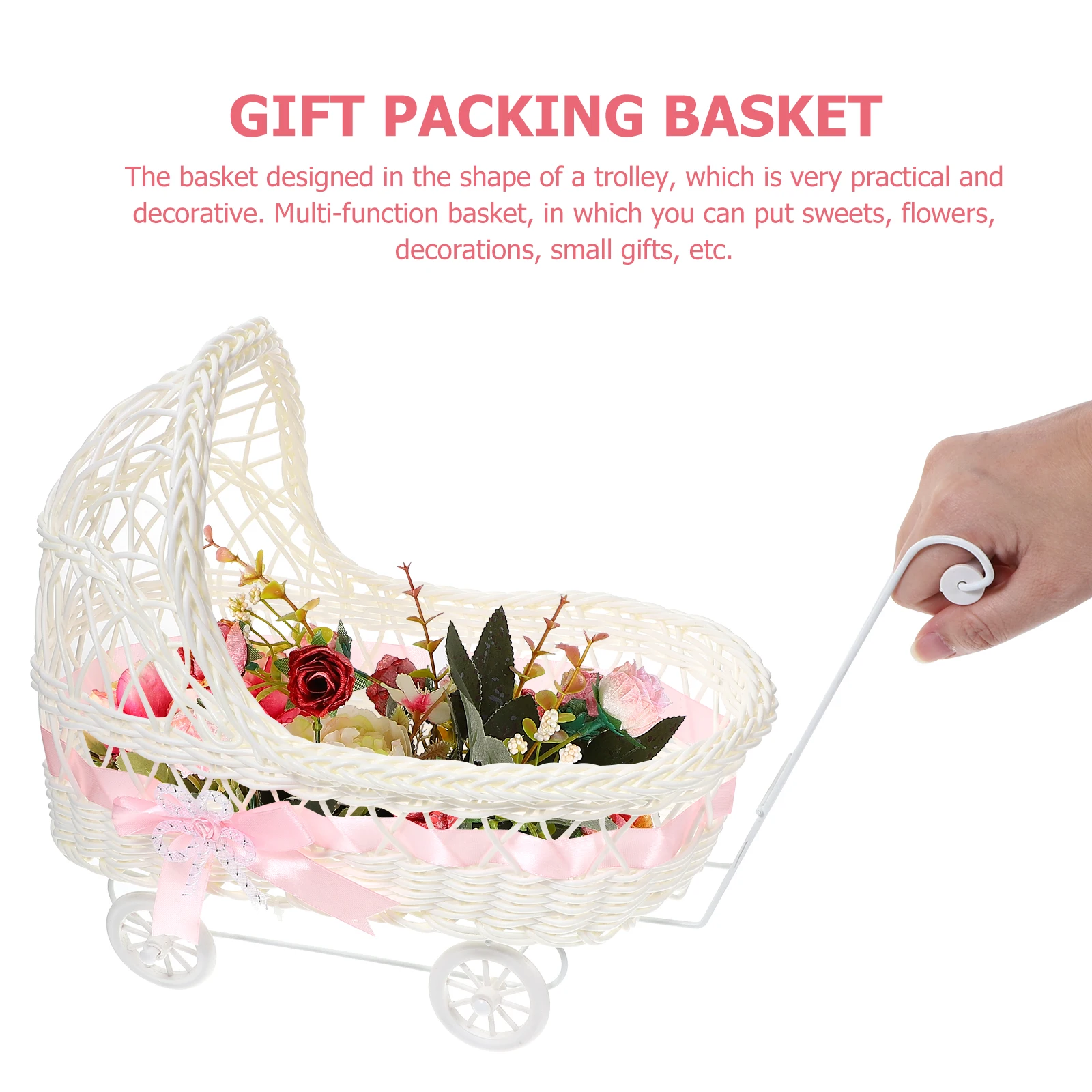 Basket Baby Flower Shower Party Candy Box Wedding Decorations Woven Stroller Favors Baskets Gift Carriage Mini Storage Favor