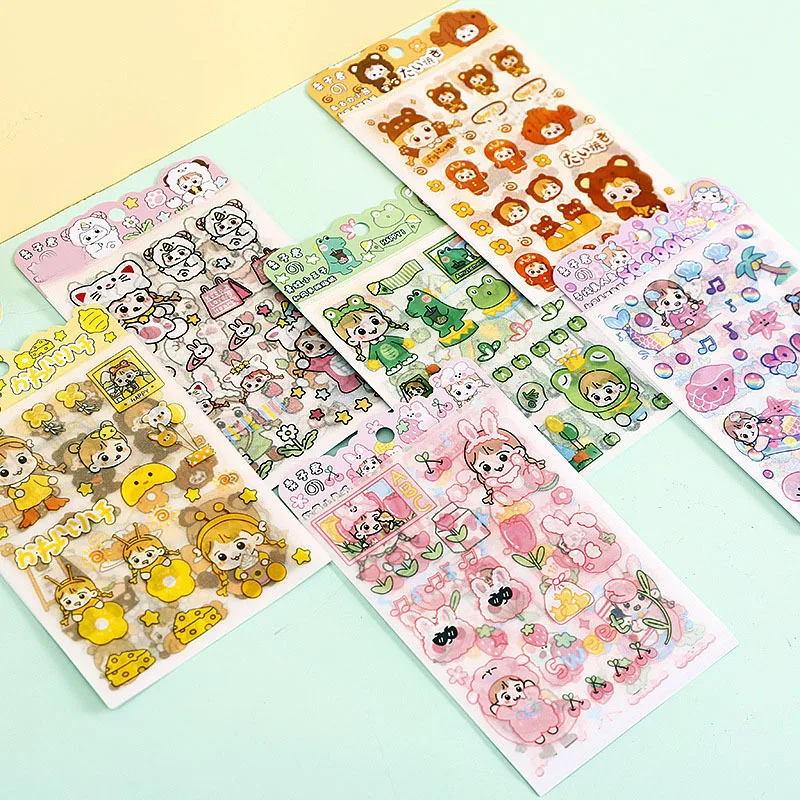 Kawai 4Pcs Pink PET Decorative Stickers Pack Scrapbooking Stationery School Supplies Korean Stickers