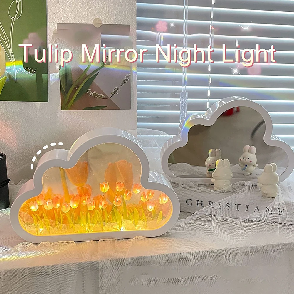 Tulip Cloud Lamp For Bedroom DIY Tulip Cloud Mirror Night Lights Ornaments For Home Decor Birthday Chirstmas Gifts