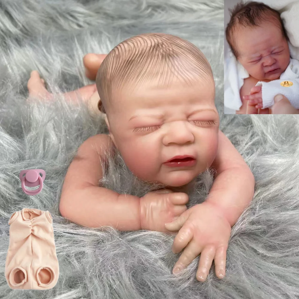 19 Inches 3D Painted Skin Kit Reborn Baby Doll Mold With Cloth Body And Eyelash Add Magnet Newborn More Realistic Easy DIY Toy