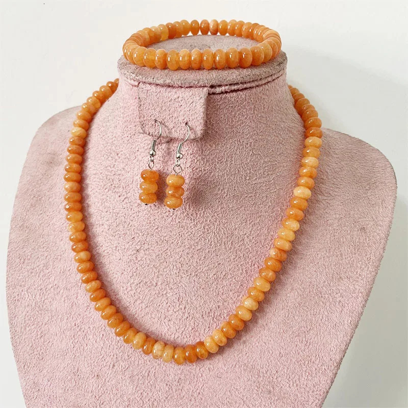 5 * 8MM oval orange ruby jade natural stone jewelry set bead necklace earring bracelet necklace fashionable and simple n 241031