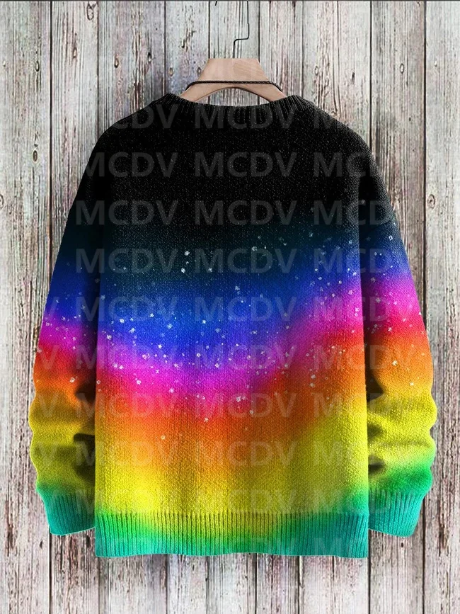 Unisex Rainbow Gradient Art Knit Casual Printed Sweatshirt Women For Men Sweater