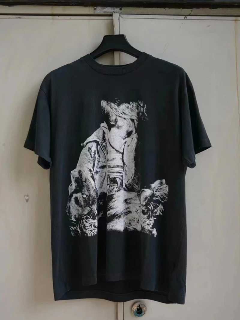 Men's T-Shirts Enfants Riches Dprimes Vintage Round Neck Oversized Tee Boys Pattern Japanese Text Print High Street Men Women 1 1 T-shirt ERD J24