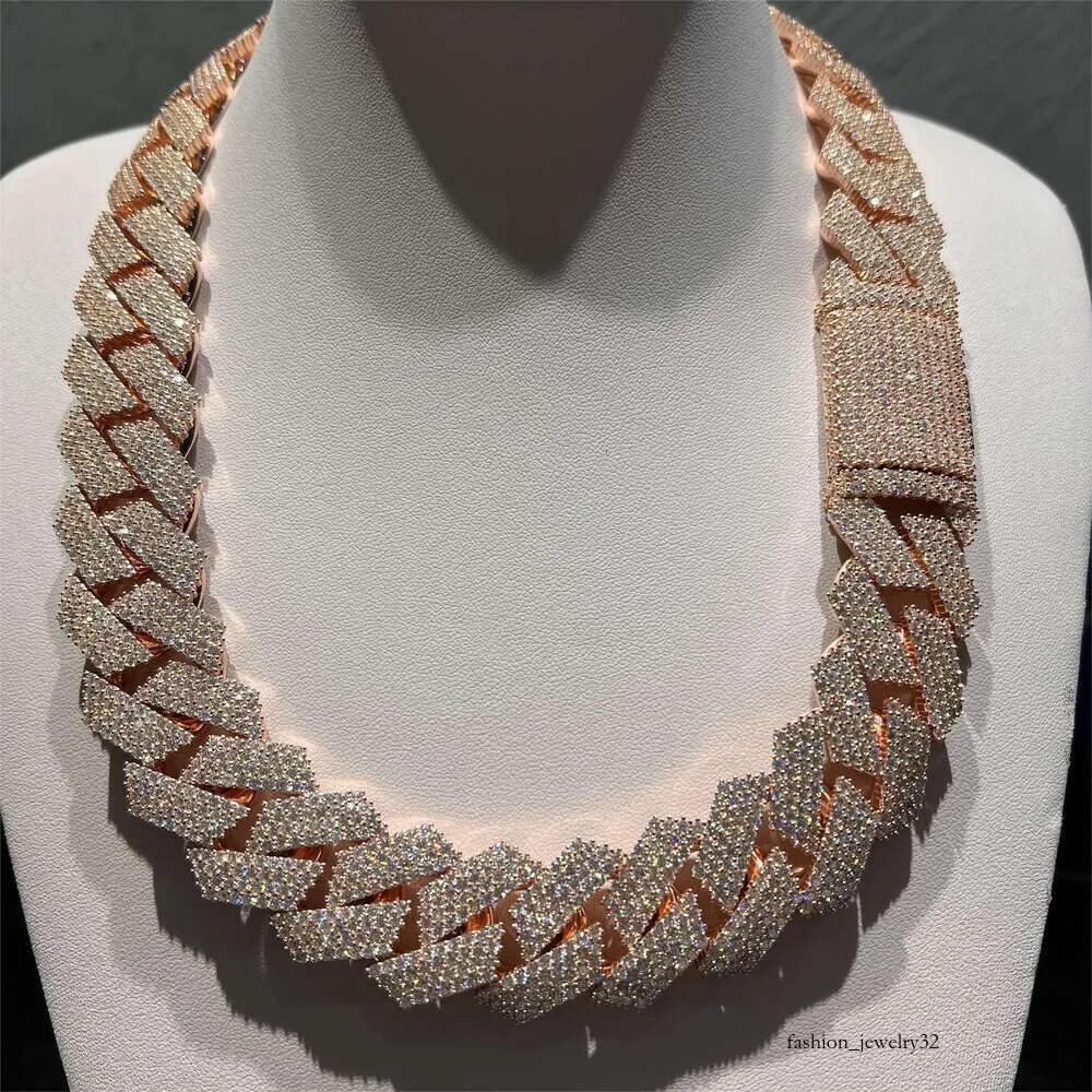 Necklaces Fashion Hip Hop Full Iced Out 20MM Wide 3 Rows Prong Setting VVS Moissanite Cuban k Chain