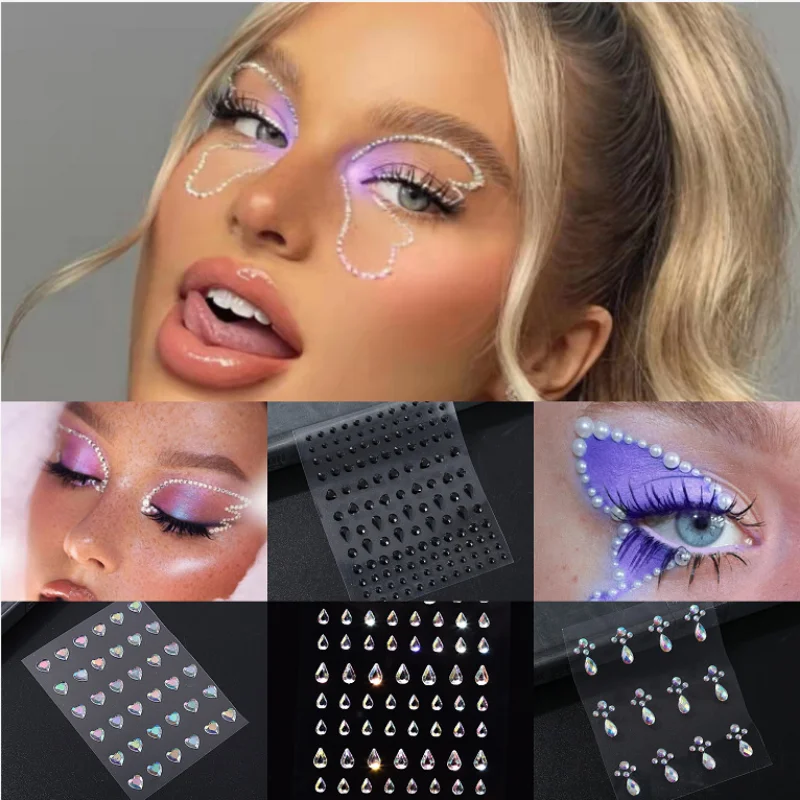 1 Pcs Self Adhesive Colored Diamonds Eyeshadow Stickers Color Crystal Diamond DIY Eyes Face Body Makeup Decorations Rhinestones