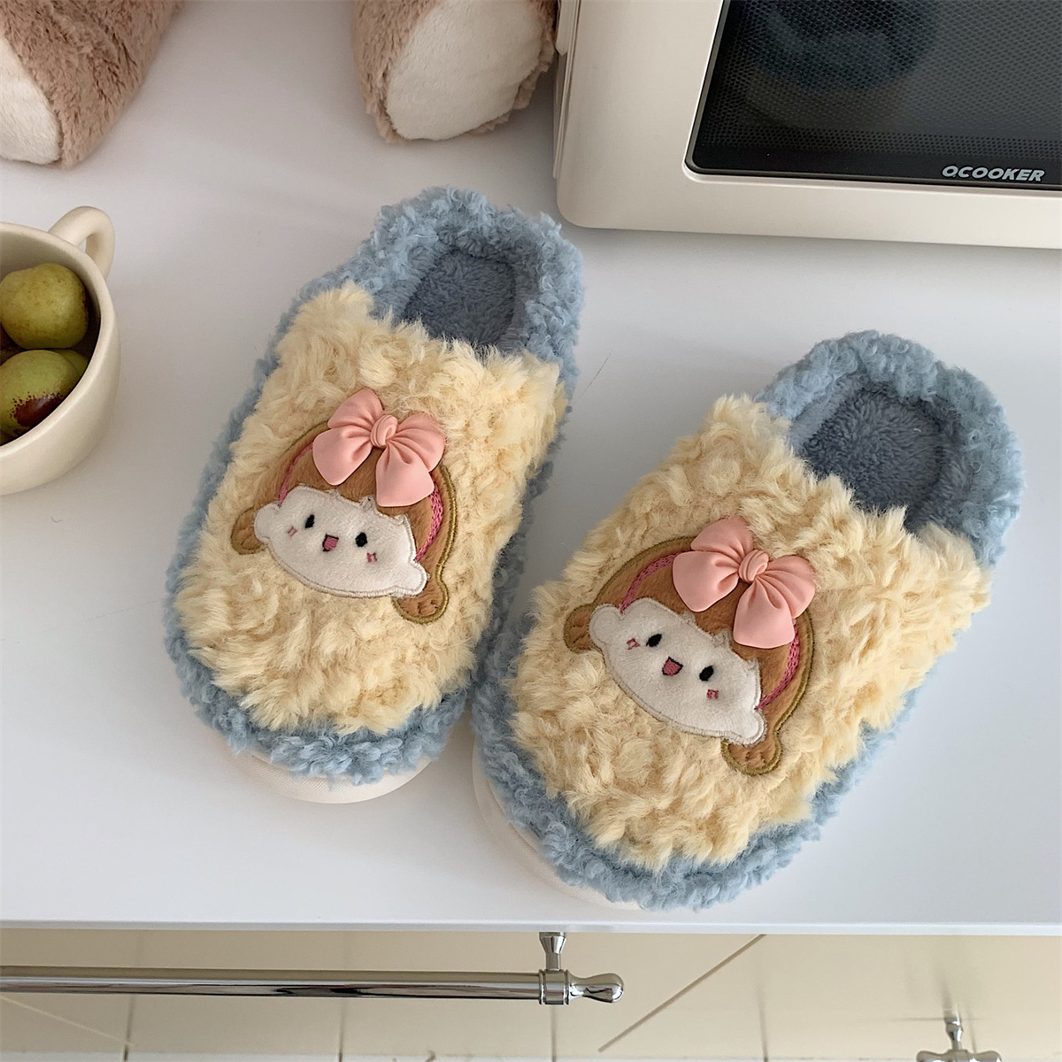 Cute girly heart Winter Toe-pack Warm cotton slippers Soft sole Slipper ladies indoor floor flat house non-slip shoes