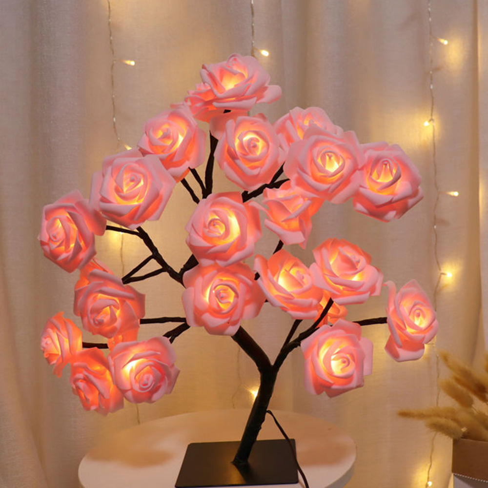 LED Rose Flower Tree Light USB Table Lamp Artificial Rose Bonsai Night Light Bedroom Atmosphere Lamp Xmas Valentine's Day Gift