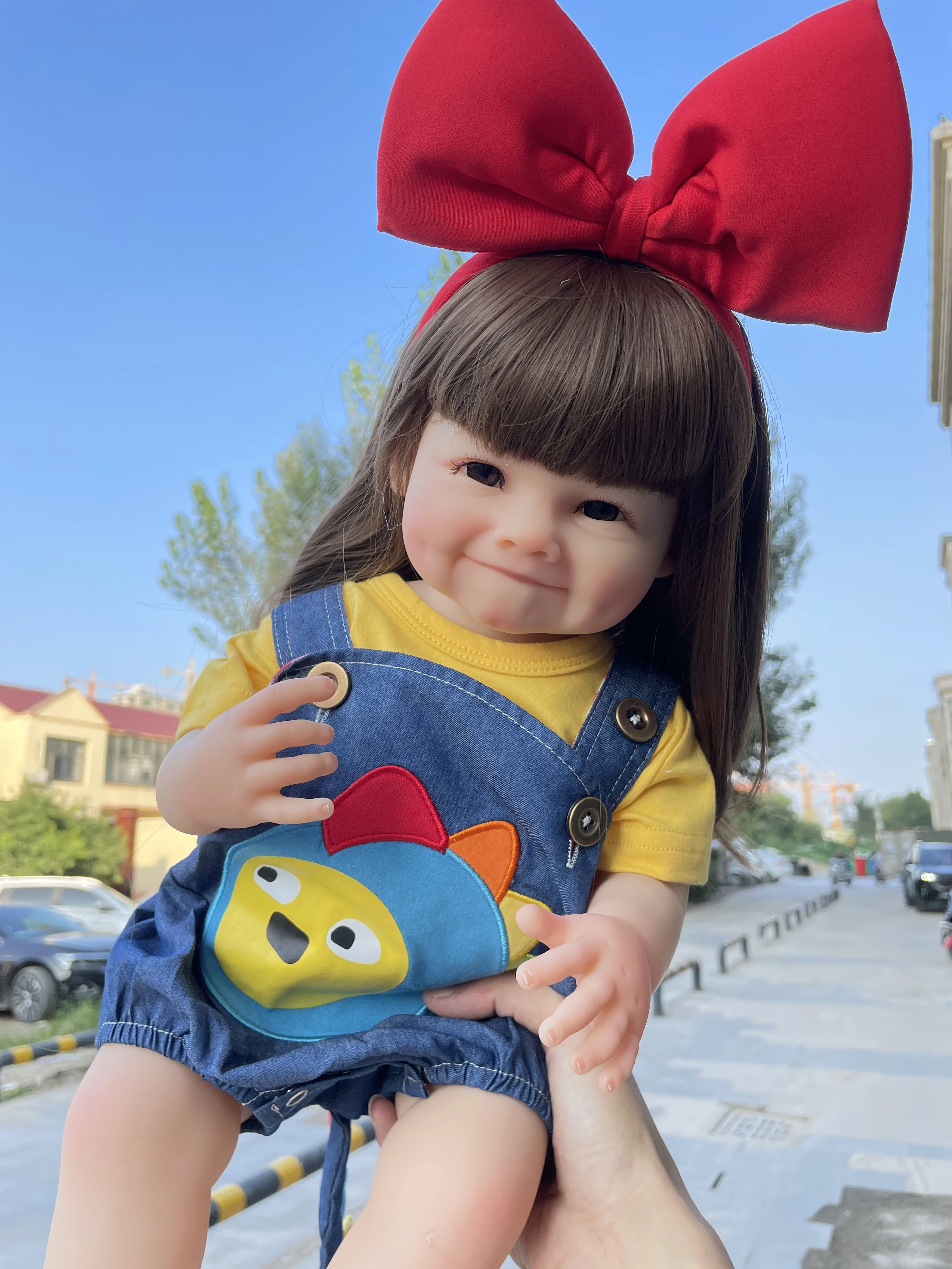 NPK 55CM Full Body Soft Silicone Vinyl Reborn Toddler Girl Doll which can stand with Almost Straight Legs with long Hair