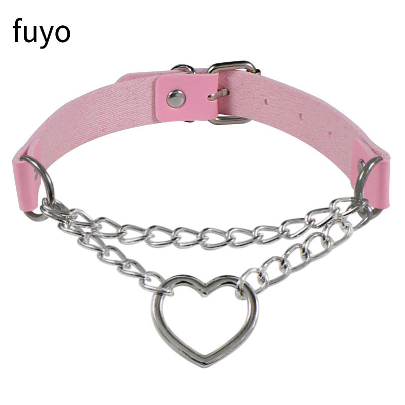 Sexy Goth Choker Necklace Men Punk Rock Heart Geometry PU Necklace For Women Choker Gothic Bondage Goth Jewelry Chocker Neck