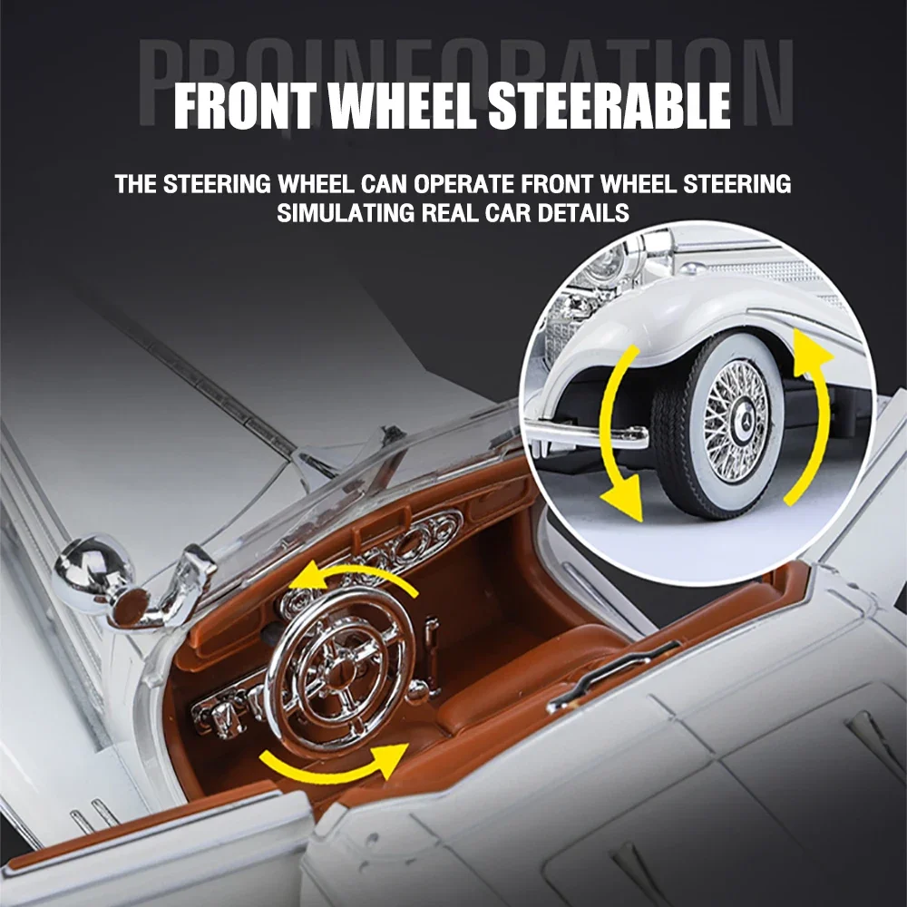 Metal Classic Cars Toys Scale 1/24 500K Vintage Car Diecast Alloy Model Gift for Boys Children Kids Toy Vehicles Sound and Light
