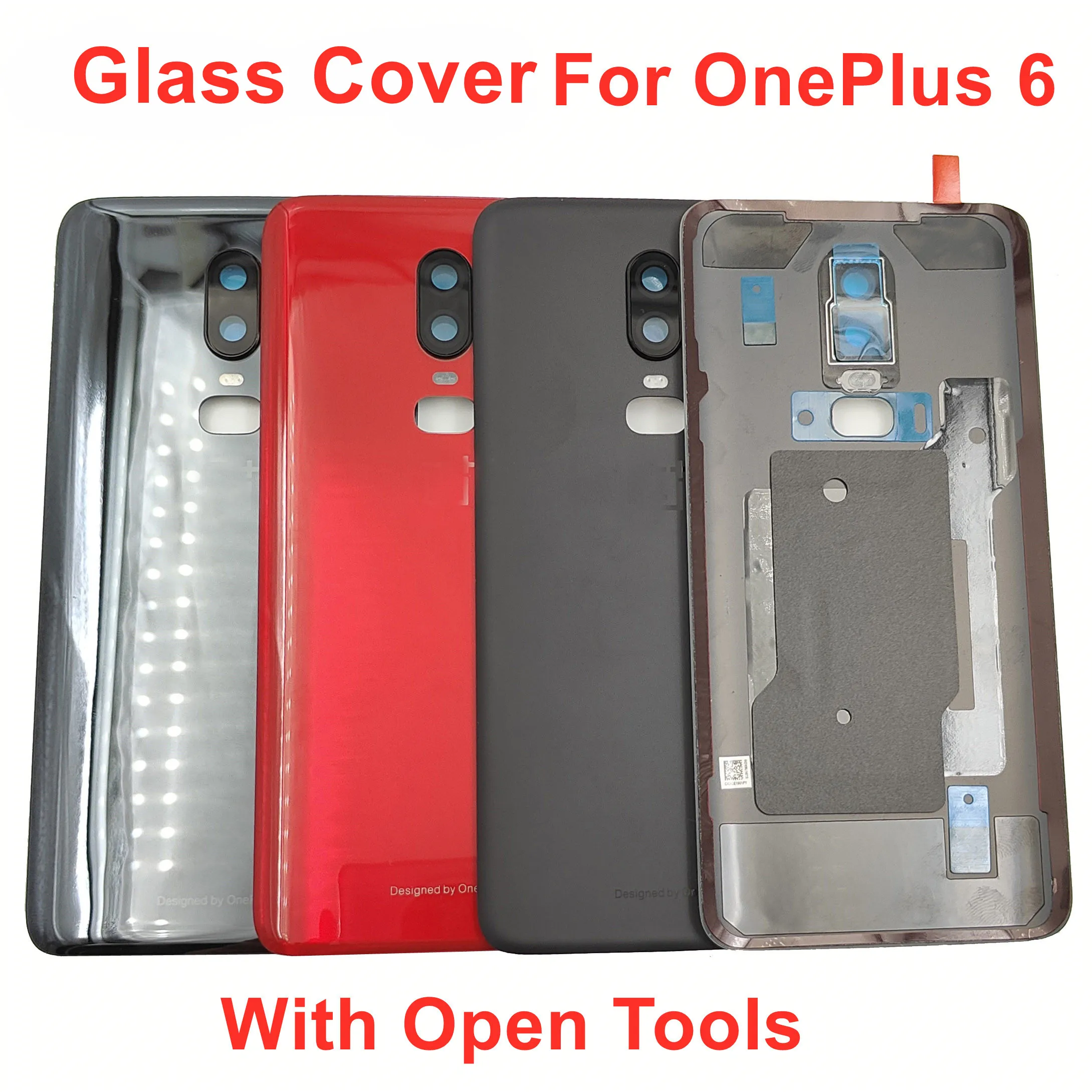 For OnePlus 6 Original Back Lid Glass Battery Cover Rear Door Housing Panel Case With Camera Frame Lens Flashlight Adhesive