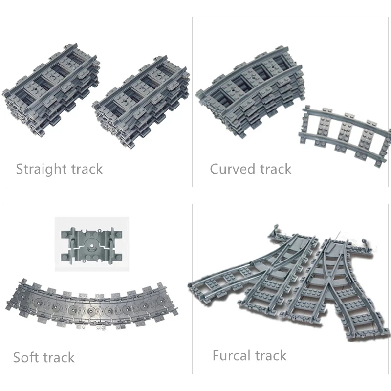 City Train Track Rail double layer Track Model Bricks straight curved soft Flexible Switch Uphill Railway Building Blocks kids