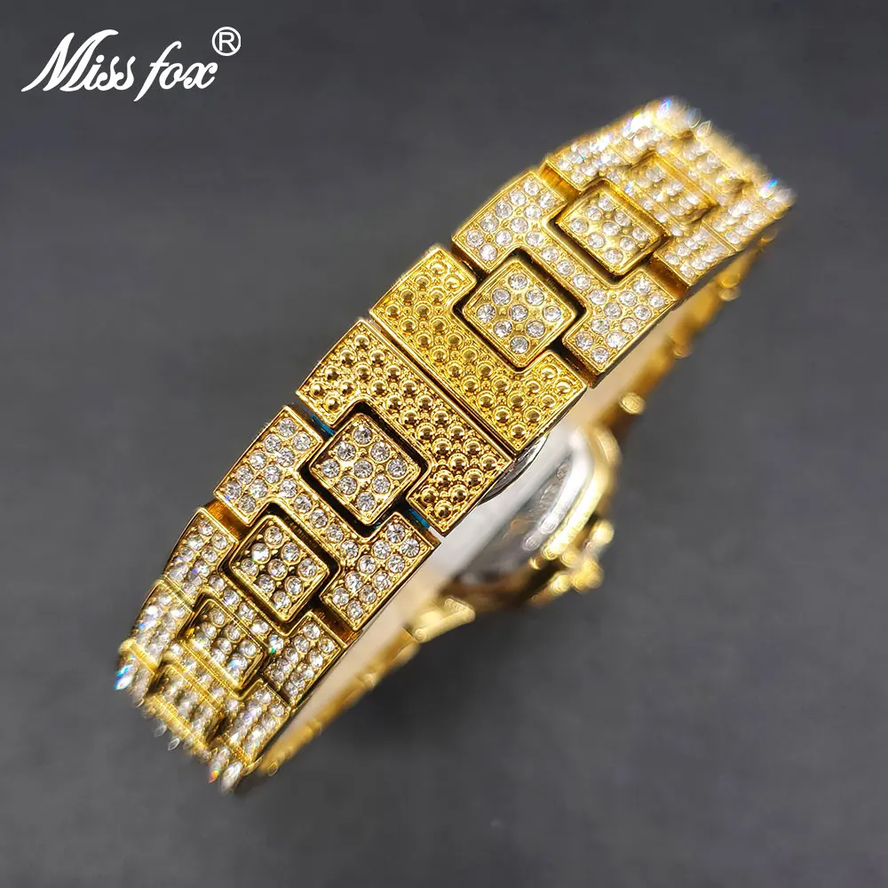 36mm Quartz Watch For Women Luxury Gold Full Diamond BlingBling Iced Ladies Watches Mini Square Dial Clock Female Drsopshipping