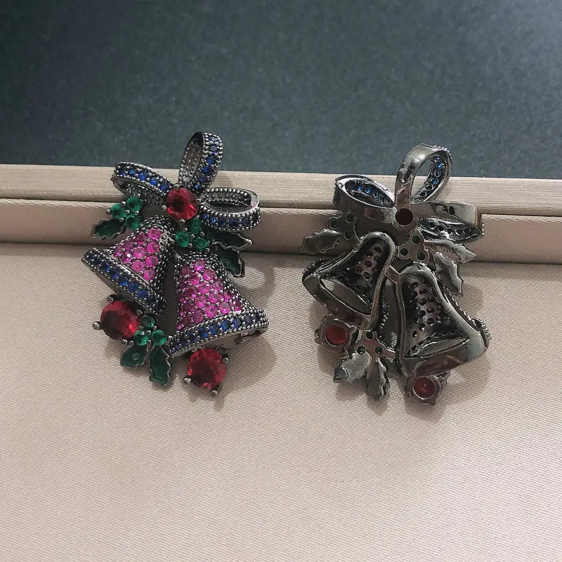 Bilincolor Red and Green Cubic Zirconia Fashion Bell Womens Christmas Earrings 241031