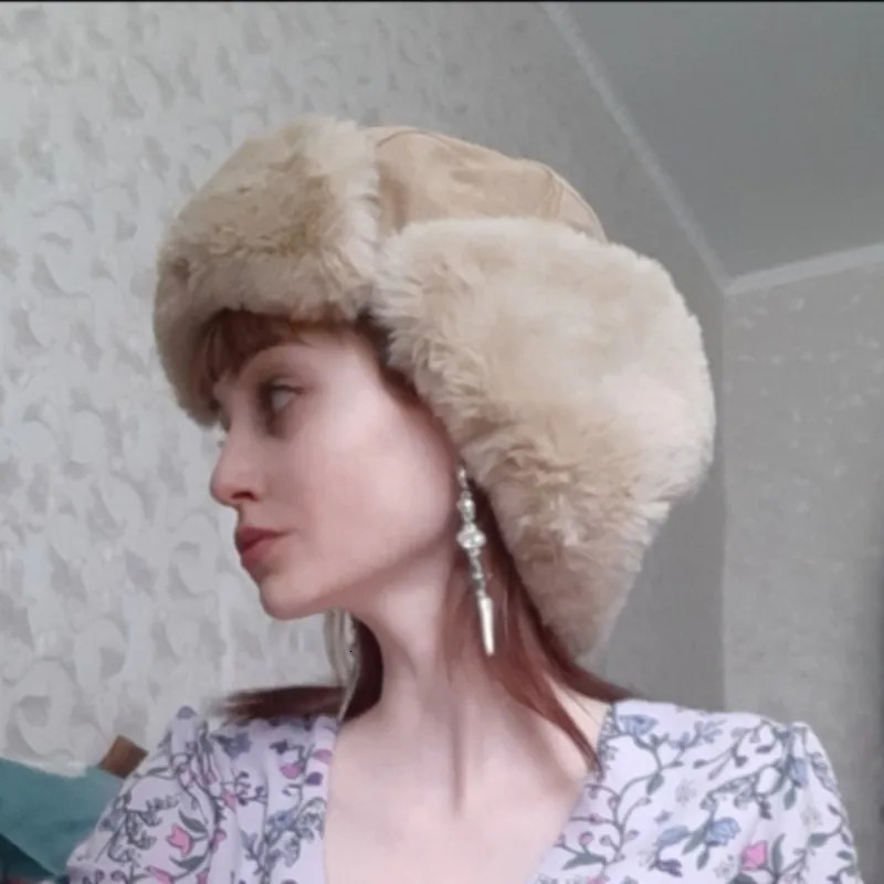 Pilot Winter Hat Outdoor Russian Womens Fashion Hat Label Pilot Mens Bomber Trap Ushanka 241031
