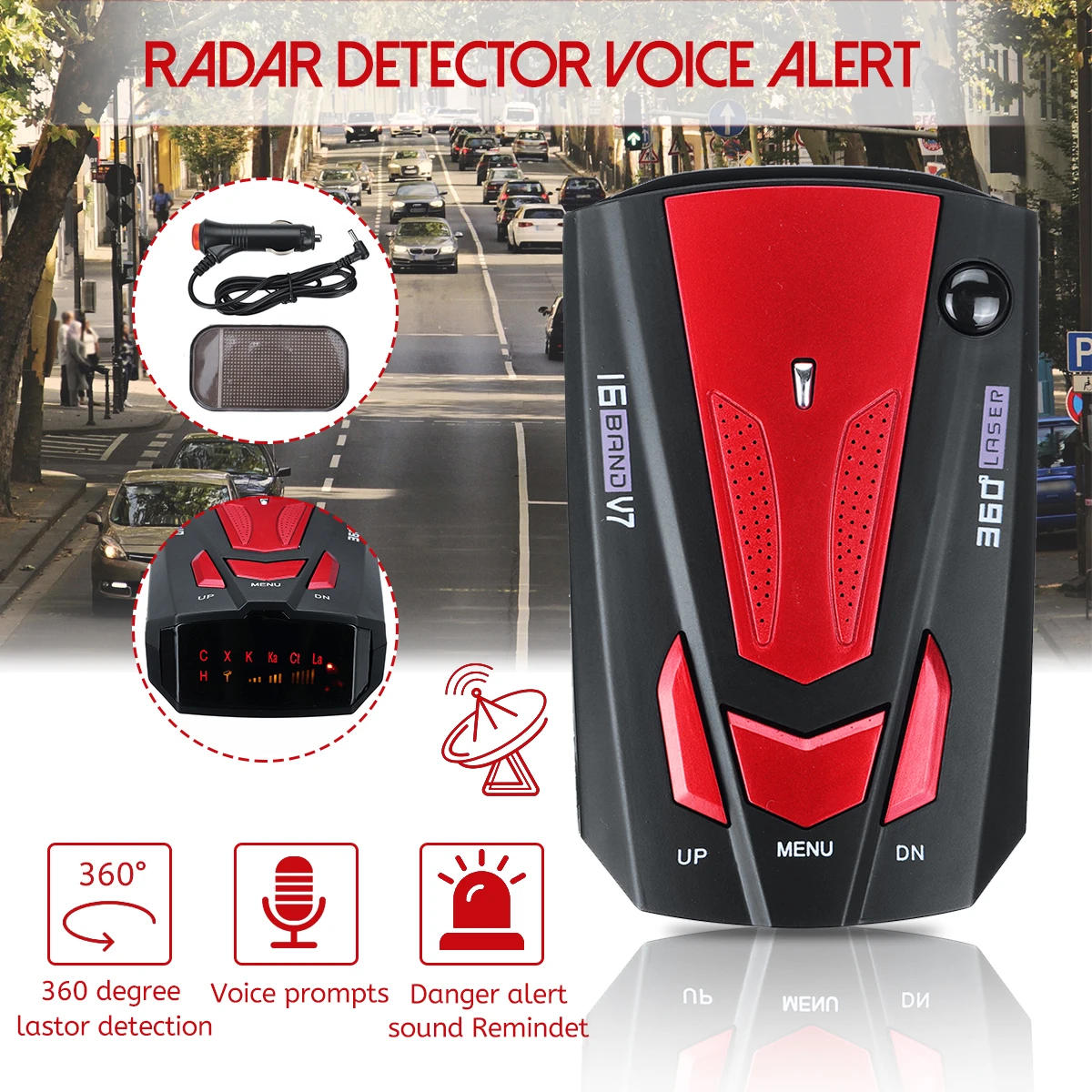 Car Radar Detector V7 Cobra 16 Band 360 Car Anti-Police GPS Camera Laser Radar Detector Voice Alert Speed Control Detector