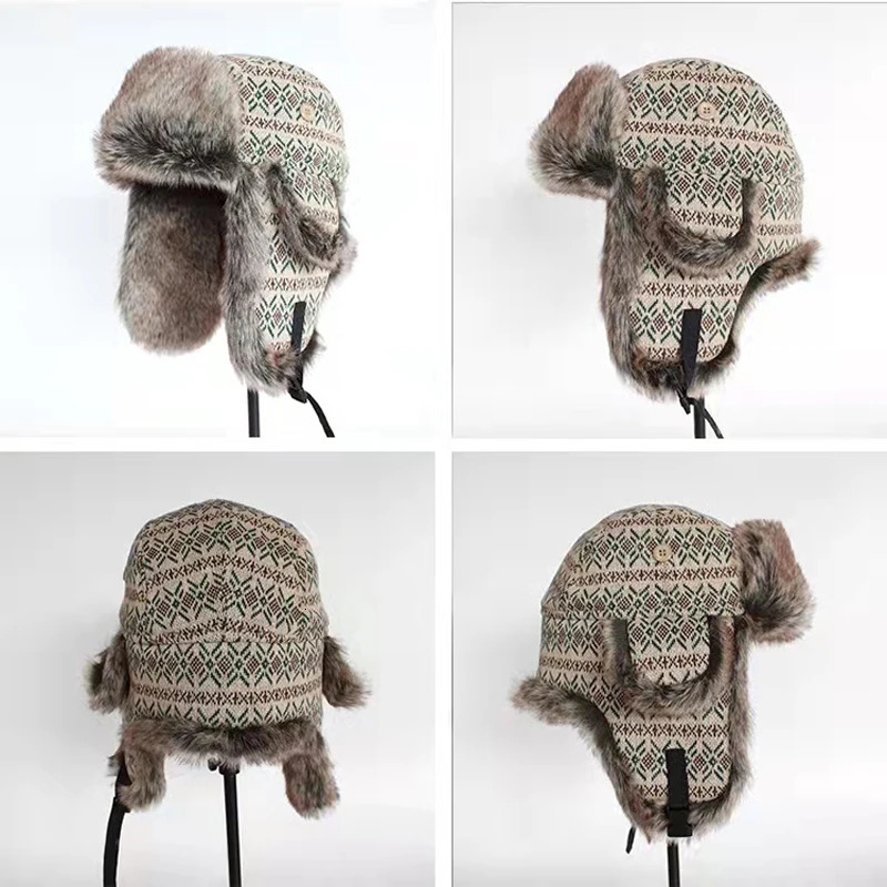 Winter Russian bomber hat female hunter snow hat with ear flaps Unshanka hat 241031