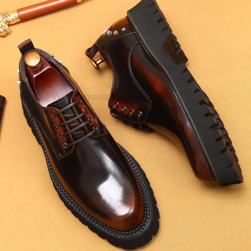 HKDQ Mens Oxford Genuine Leather Mens Wedding Party Dress Mens Round Head Lace Office Set Official Derby Shoes 241031