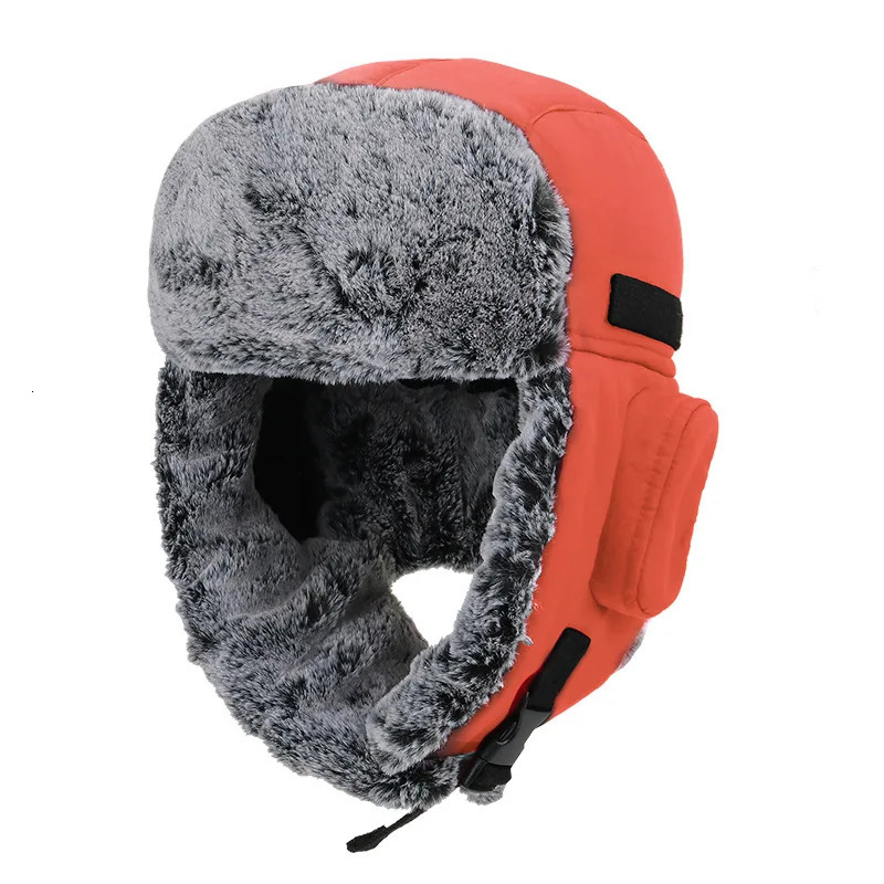 Mens winter hunting hat warm artificial rabbit fur pilot hat Russian cavalry hunting hat with earrings for outdoor skiing in cold weather 241031