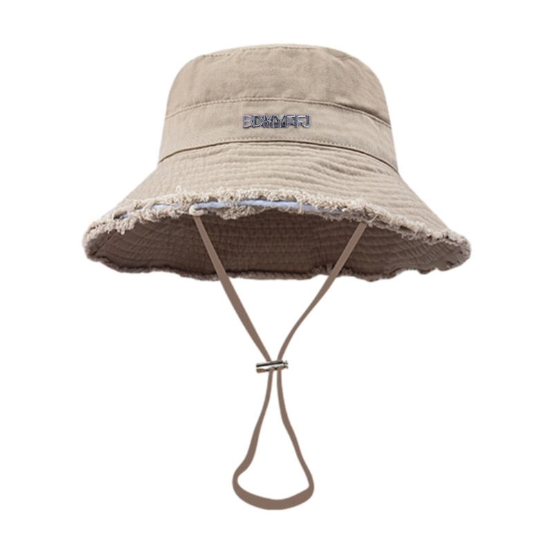 Fisherman Adult Frayed Design Hat Wide Brim ddmysmile Sunproof Bucket Hat Summer Smile