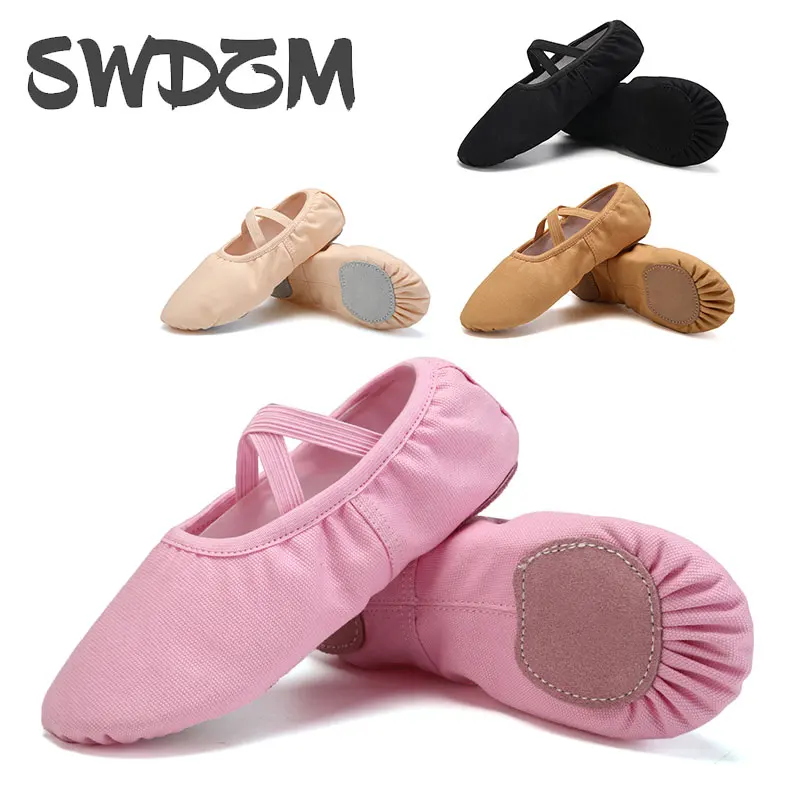 SWDZM Girls Ballet Shoes Kids Dance Slippers Women's Gym Yoga Dance Shoes Ladies Classic Pink Brown Gymnastics Training Shoes