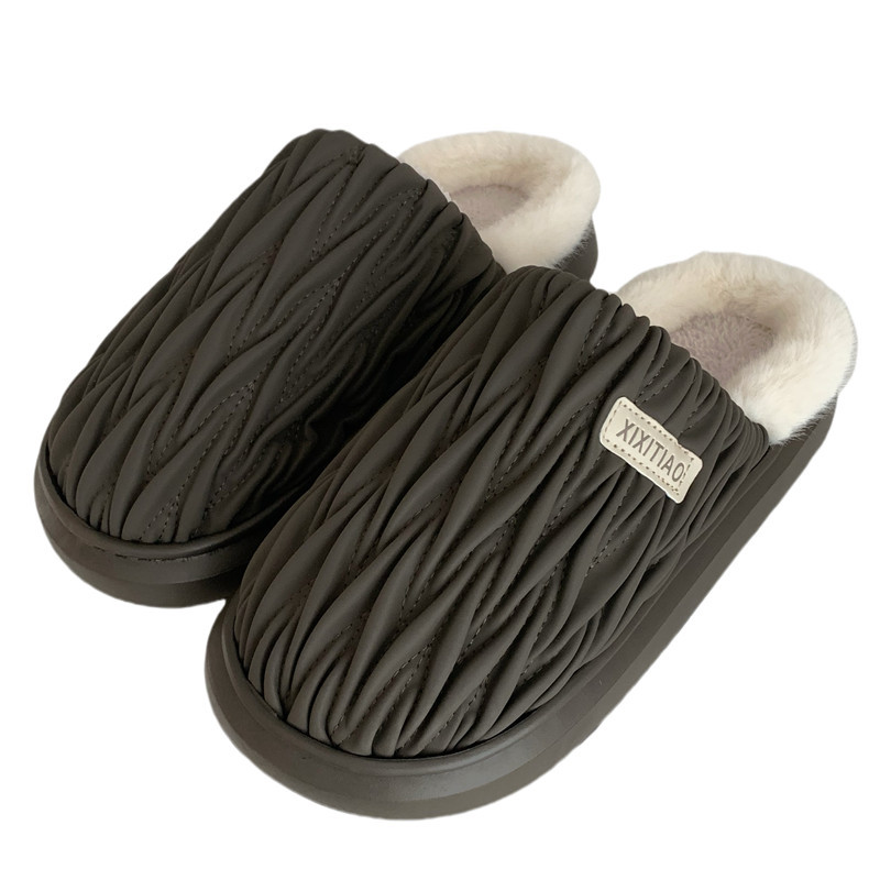 Men's winter toe pack Warm cotton slippers Fashion pleated soft sole slip men's indoor floor flat home non-slip shoes