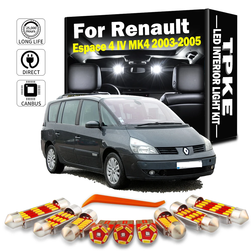 TPKE 14Pcs LED Interior Map Dome Light Trunk Vanity Mirror Bulb Kit For Renault Espace 4 IV MK4 2003 2004 2005 Car Accessories