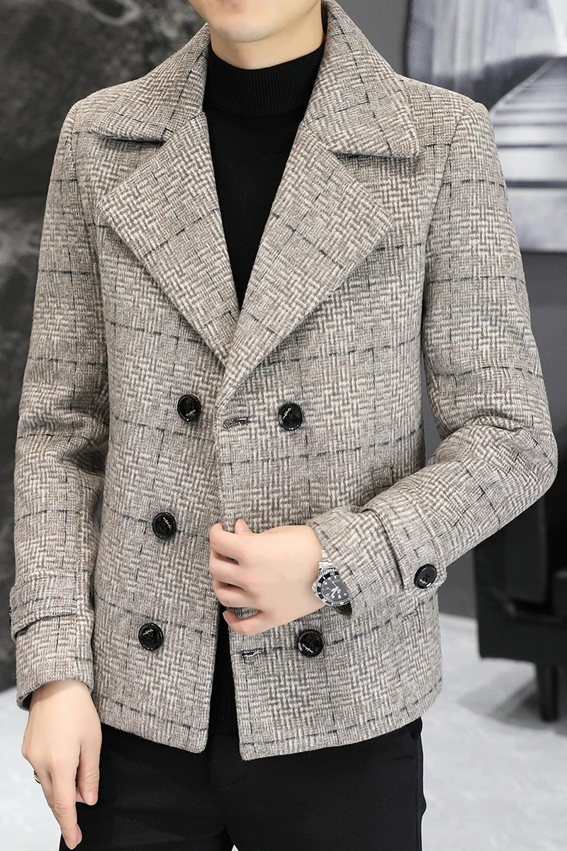 British style winter mens wool jacket double chest thick warm suit jacket casual business social trench coat M-4XL 241031