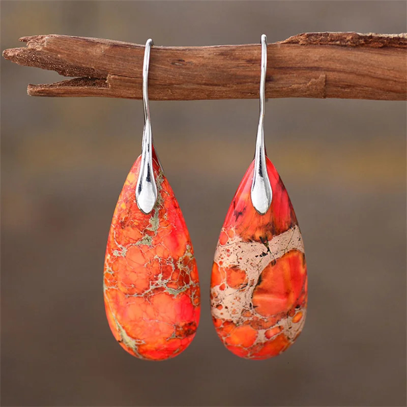 Natural Orange Empire Jasper Stone Pendant Earrings for Women Bohemian Emperor Stone Earrings Jewelry Gifts 241031