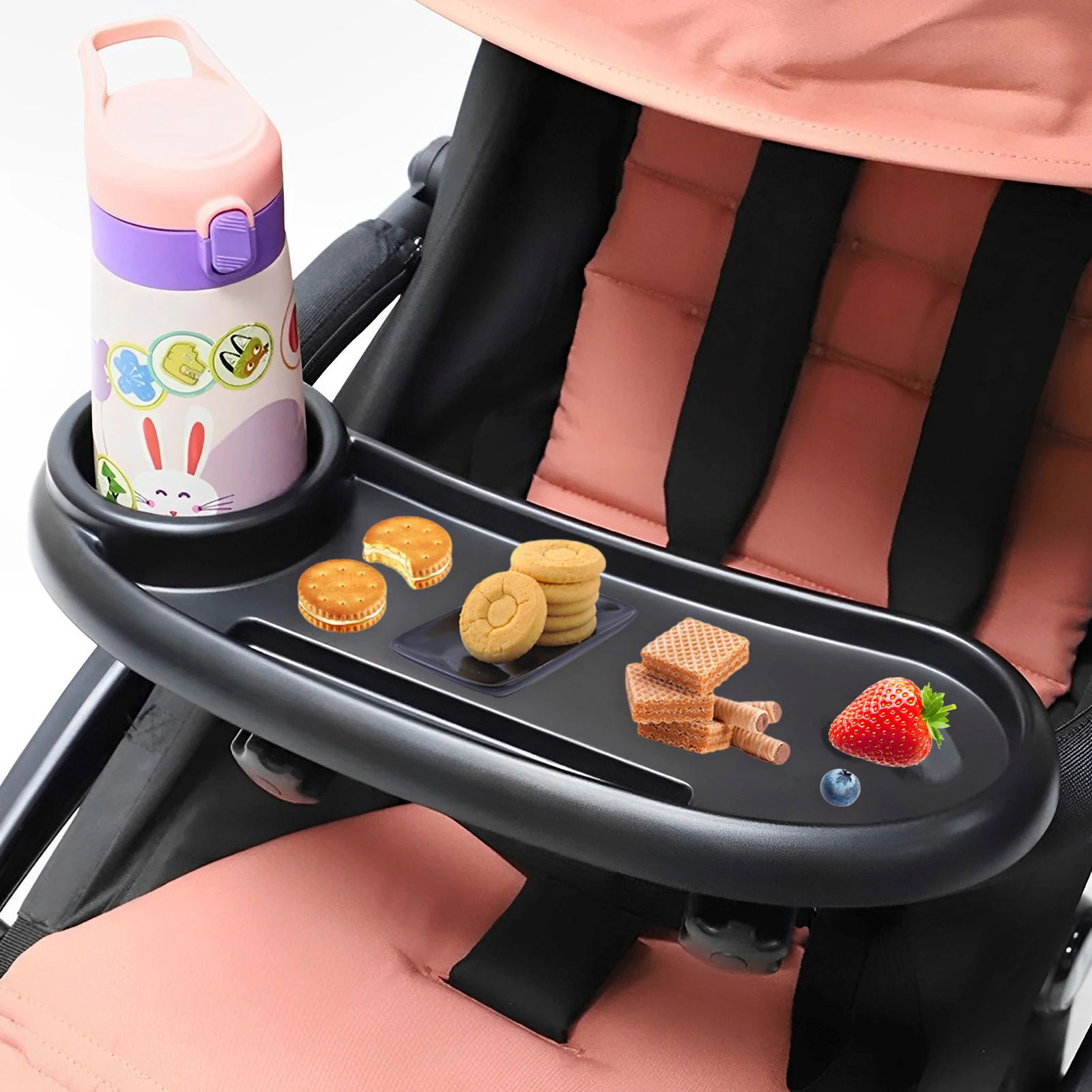Stroller Snack Tray Removable Baby Stroller Food Tray With Cup Holder Stroller Snacks Holder With Adjustable Buckle And Hooks