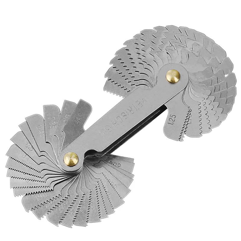 60and55 Degree Screw Thread Pitch Gage Gear Tooth Gauge Metal Folding Measuring Tool Metric Inch US