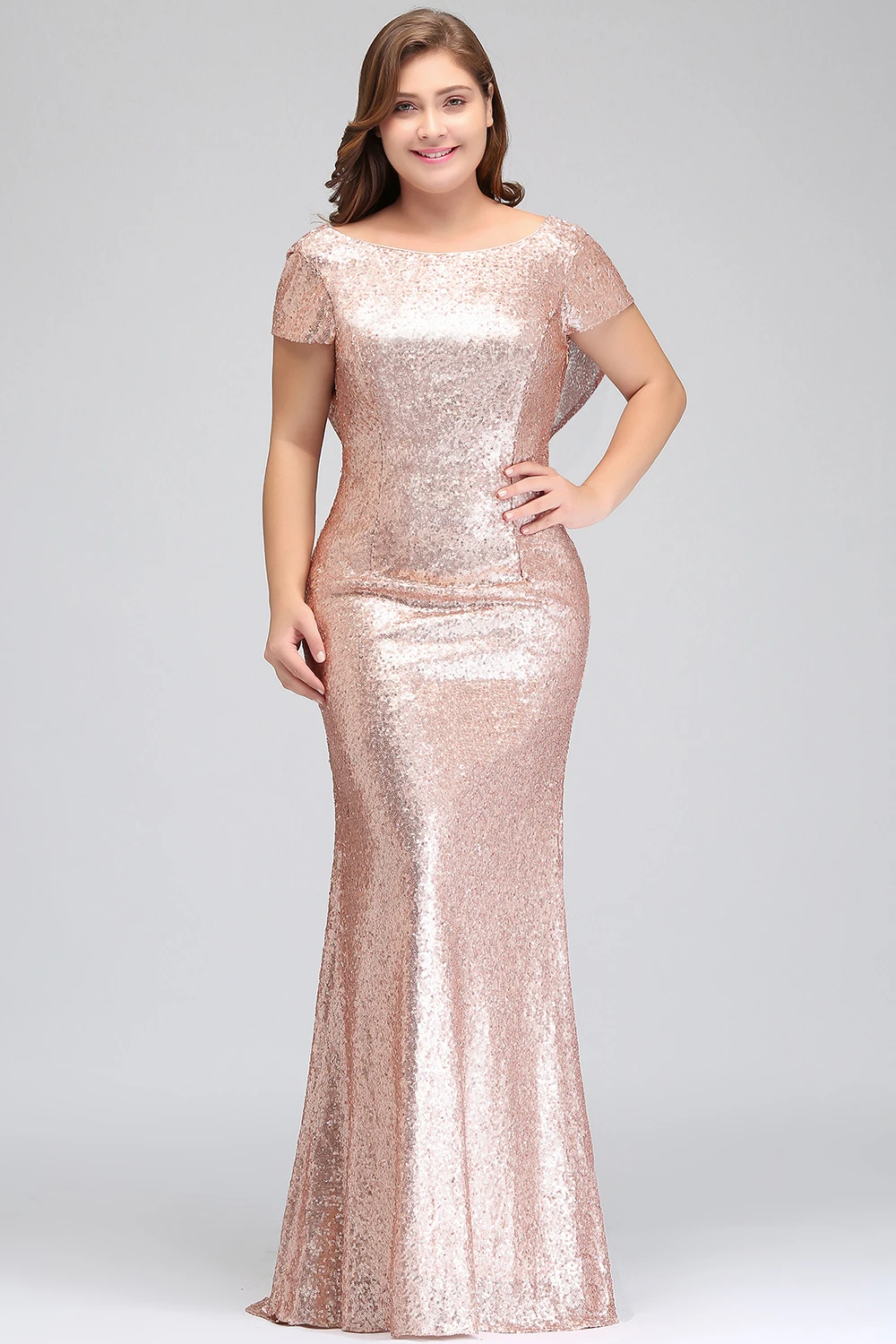 Gold Sequined Bridesmaid Dresses Low Cowl Back Sheath Mermaid Cap Sleeve Evening Prom Gowns Backless Wedding Guest Party Dress CPS344