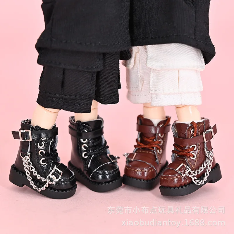 Ob11 Doll Locomotive Style Leather High Top Shoes Doll Casual Shoes With Shoelace For Penny, YMY, Ob11, Obitsu 11, Holala, Gcc