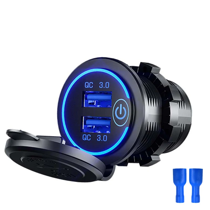 12V/24V Dual QC3.0 Car Charger Socket Power Outlet Adapter USB Fast Charger Waterproof for Boat RV Marine Motocycle SUV RV