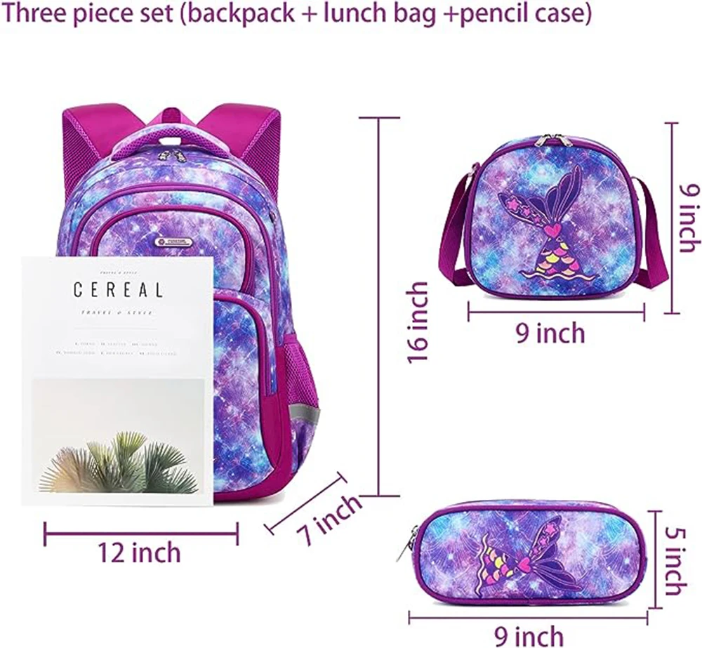 Cute Backpacks For Children Elementary School Bags For Girls School Supplies Set with Lunch Box Pencil Case Large Capacity