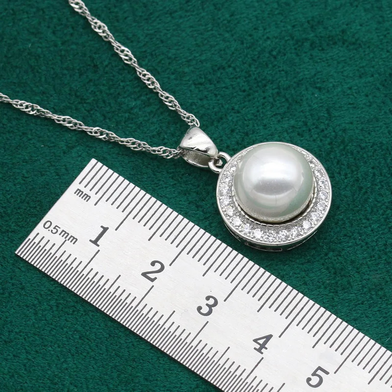 Pearl 925 Womens Wedding Silver Jewelry Set White Zircon Bracelet Necklace Ring Holiday Gift 241031
